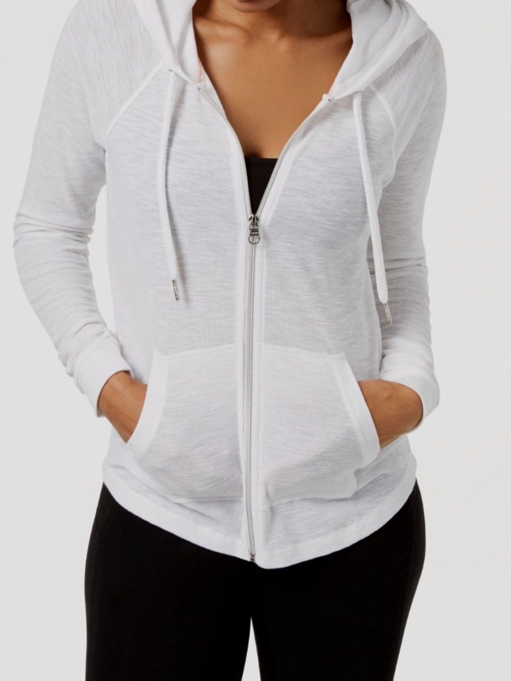 Calvin Klein Performance White Ruched-Sleeve Zip Hoodie